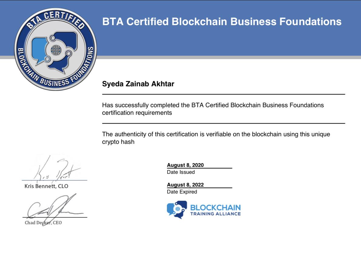 BTA Certified Blockchain Business Foundations