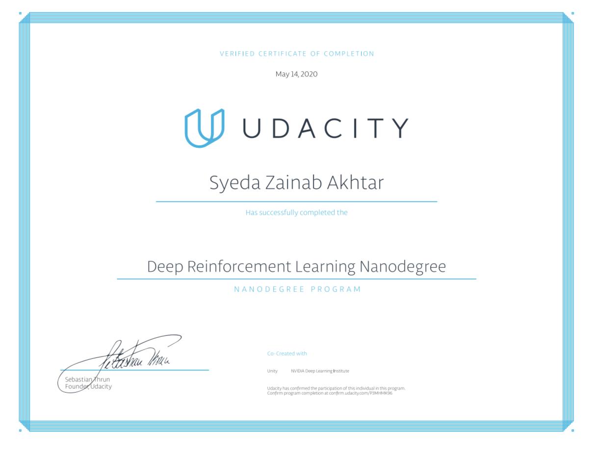Udacity Deep Reinforcement Learning Nanodegree